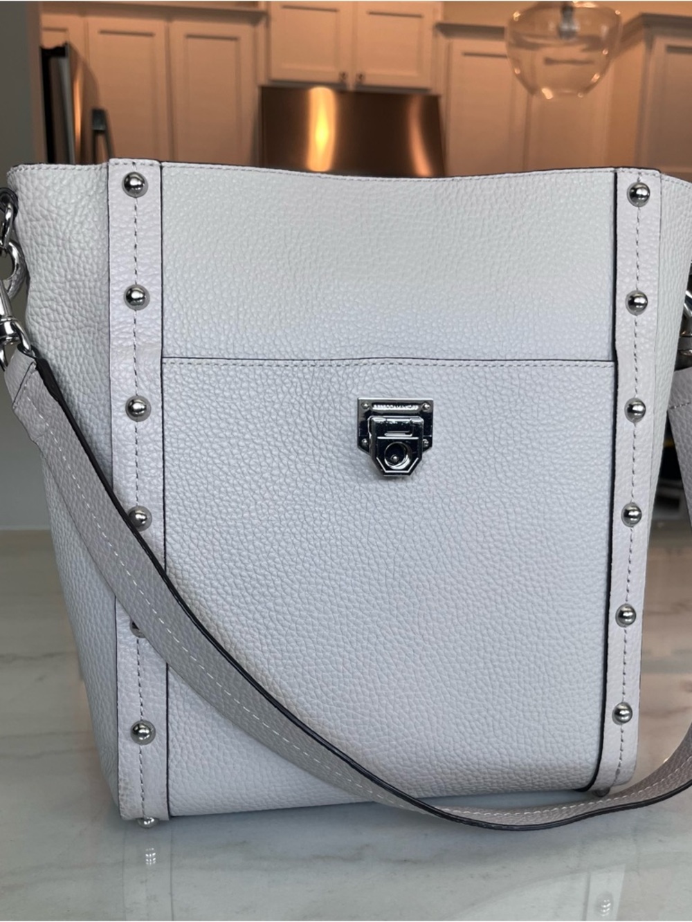 Rebecca Minkoff White Pebbled Leather Studded Shoulder Bag